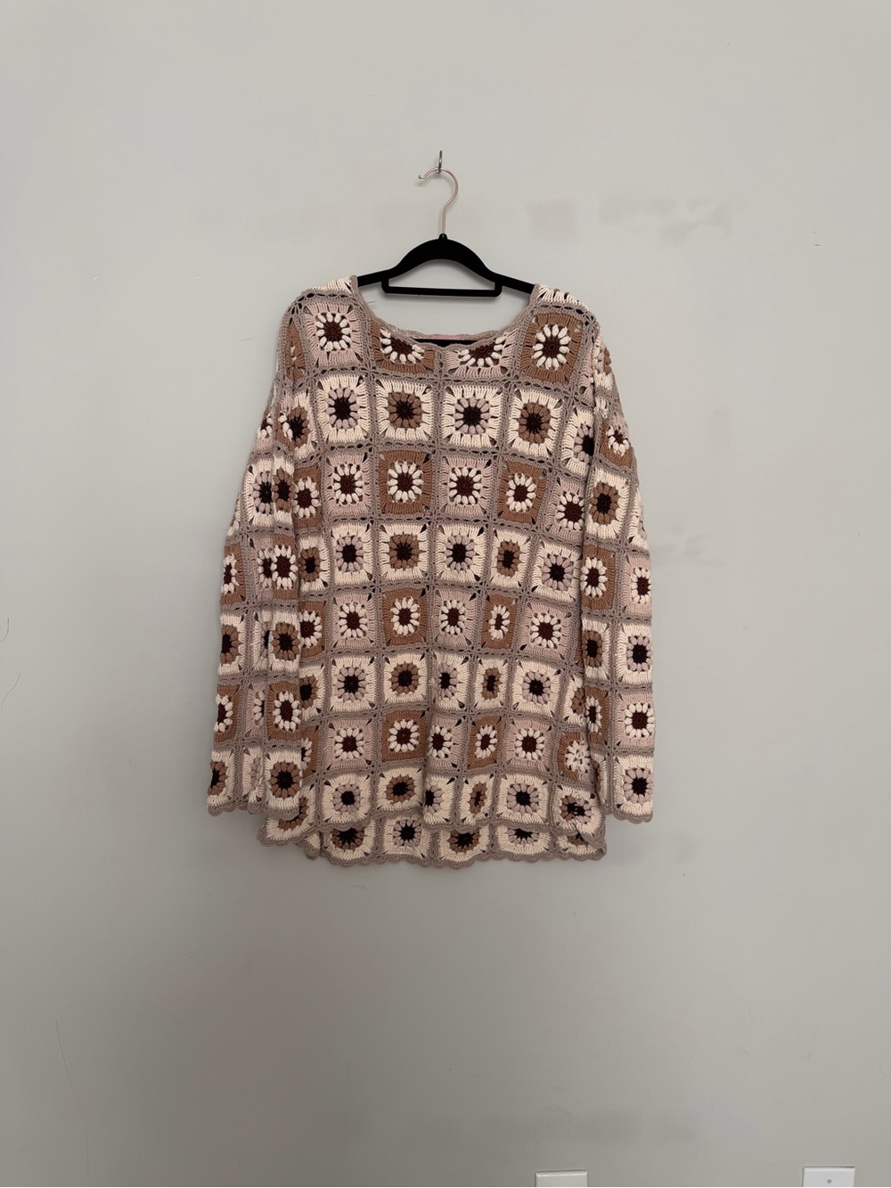 Show Me Your MuMu Crochet Square Floral Mini Coverup in Cream and Brown Large - Picture 2 of 11